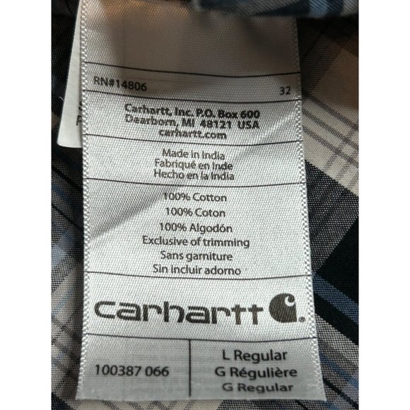 Carhartt Mens Large Relaxed Fit Blue Plaid‎ Button Up Short Sleeve Shirt - Picture 5 of 7